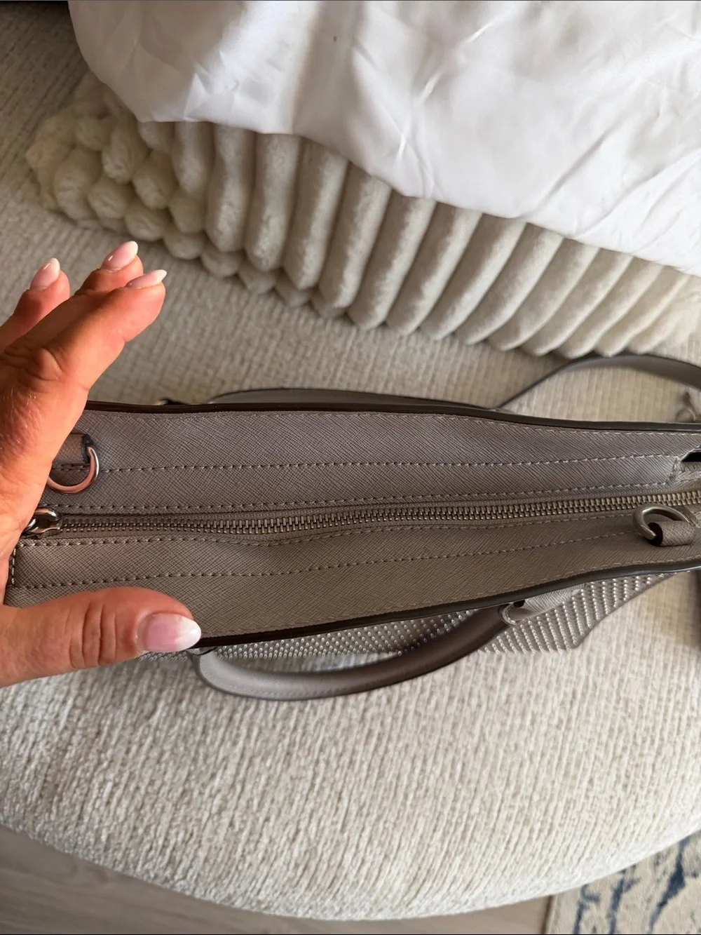 Michael Kors Pearl Grey Medium Leather Selma Satchel